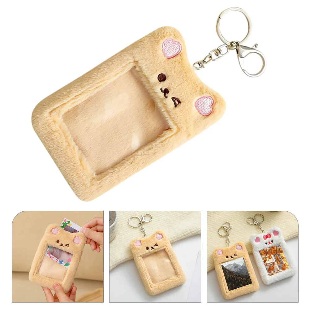 Bear Card Holder Pendant Keychain Wallet Bags Plush Transport Pvc Front Pocket Bus Transparent Clip Student Girl