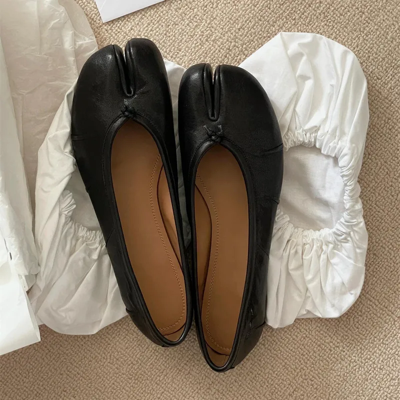 Split-Toe Damen Ballerinas Modische Tabi-Schuhe Lässige Slip-on Loafers Damen Plissierte Leder-Espadrilles Zapatillas Mujer – Detail 7