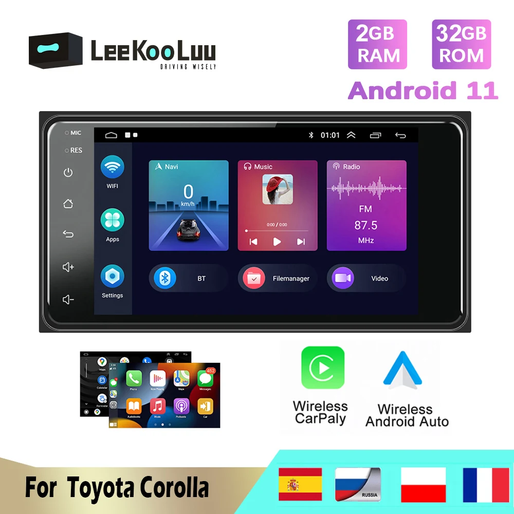 

LeeKooLuu 2 Din Android 11 Car Stereo Radio GPS Navigation Multimedia Video Player WiFi Wireless Carplay For Toyota Corolla