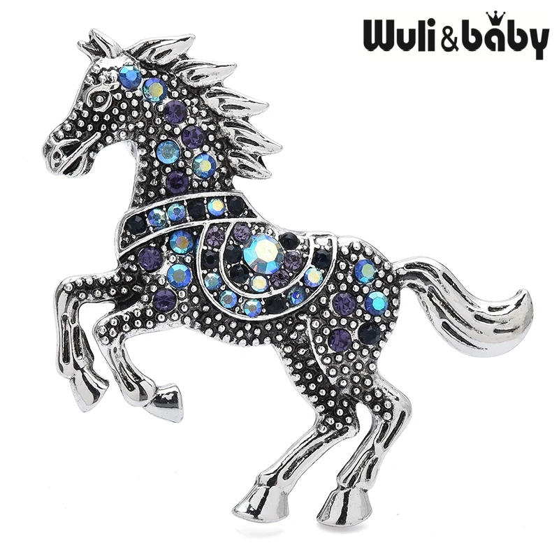 Wuli & baby المينا الحصان معبر العقبات كريستال الحيوان دبابيس 4 ألوان دبابيس المجوهرات حقيبة الإكسسوارات هدية