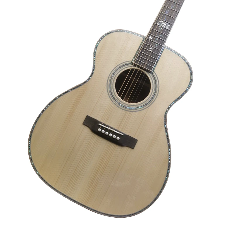 All solid wood Adirondack spruce  Honduras rosewood 40 inch om rounded abalone inlaid folk acoustic acoustic guitar