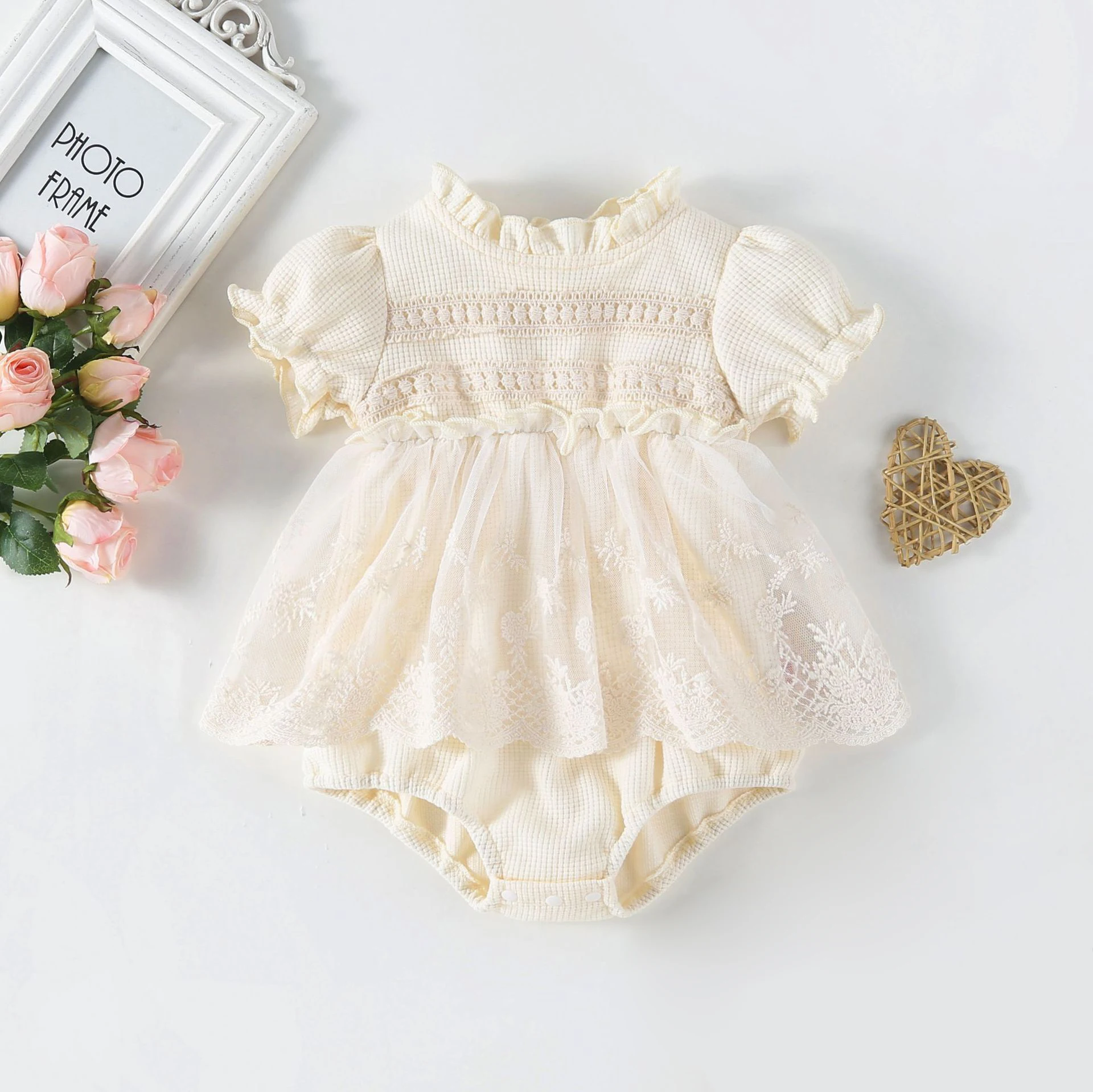 Summer New Baby set Dress Girl Baby Short Sleeve Dress with Headband Girl Flower Bubble Sleeve Clothes Sweet Bowknot Loose Cute