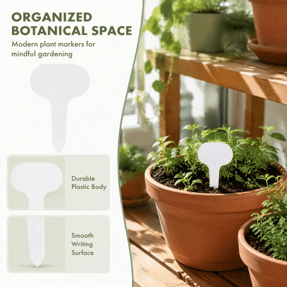 100pcs Practical Plastic Plant Tags 5x7cm White Plant Labels Waterproof T-Shape Plant Markers Outdoor Use