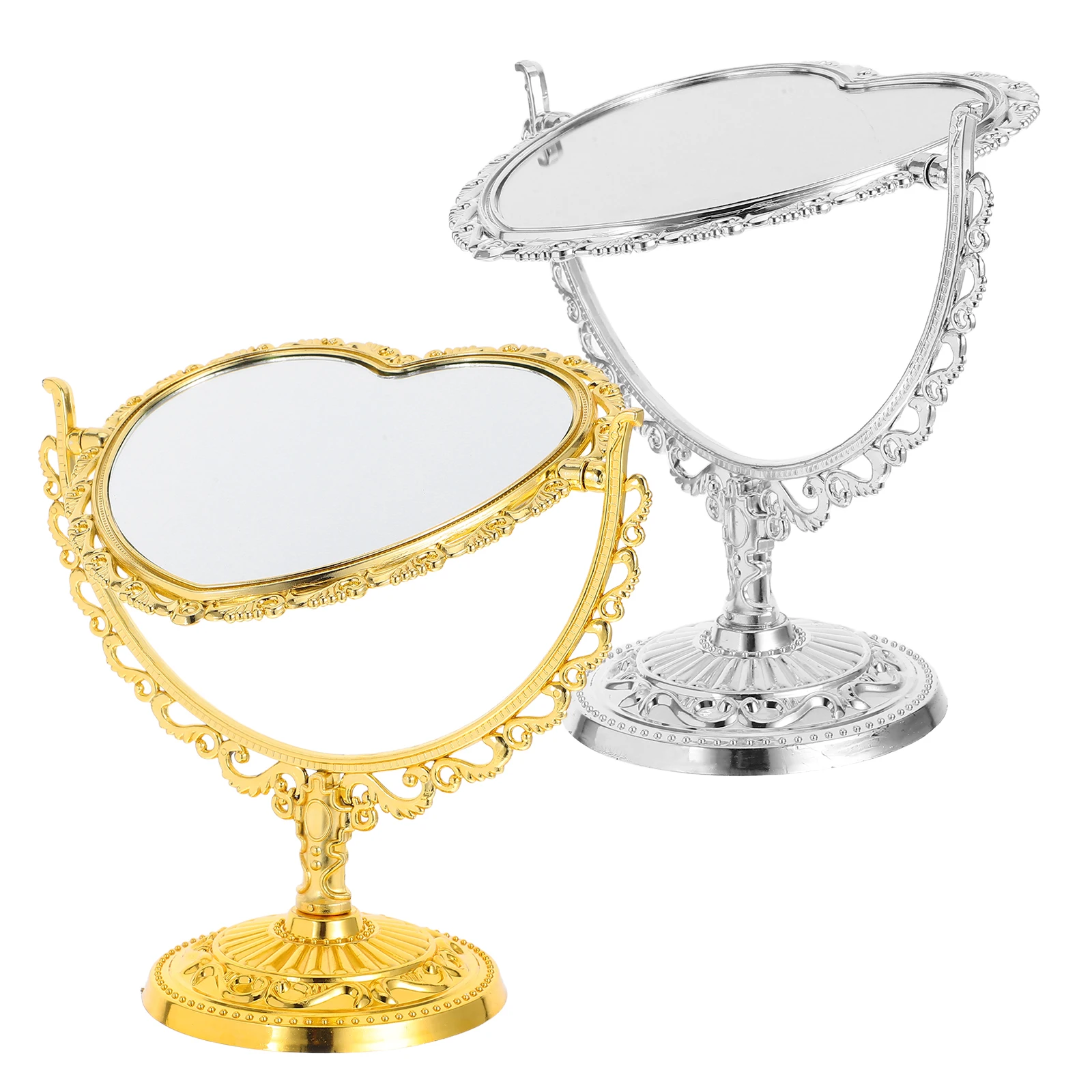 

2 Pcs Heart-Shaped Mirror Cute Desk Makeup Vintage Rotating Aluminum Standing Girl Double Side Mirrors