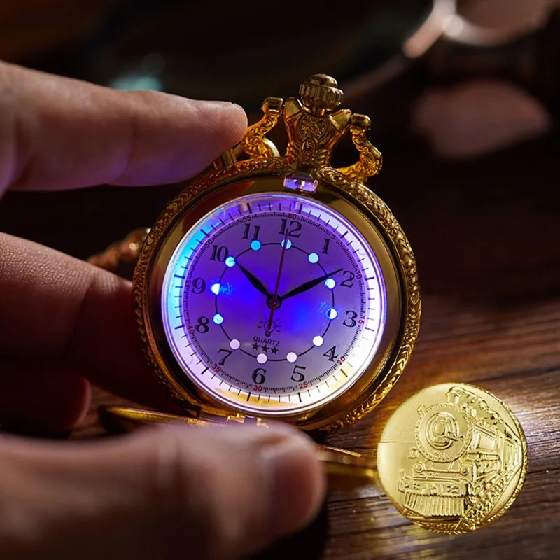 

Vintage Flap Pocket Watch Train Head Digital Pocket Watch Luminous Mens Pocket Watches With Chain