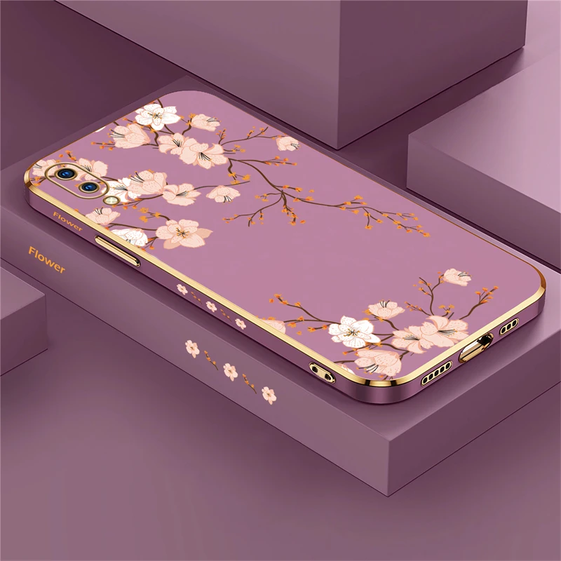 Plating Phone Case For Vivo V30 V29E V11 V20 V21 V23E V27 V25 Pro V5 Plus Flowers Pattern Silicone Soft Shockproof Cover