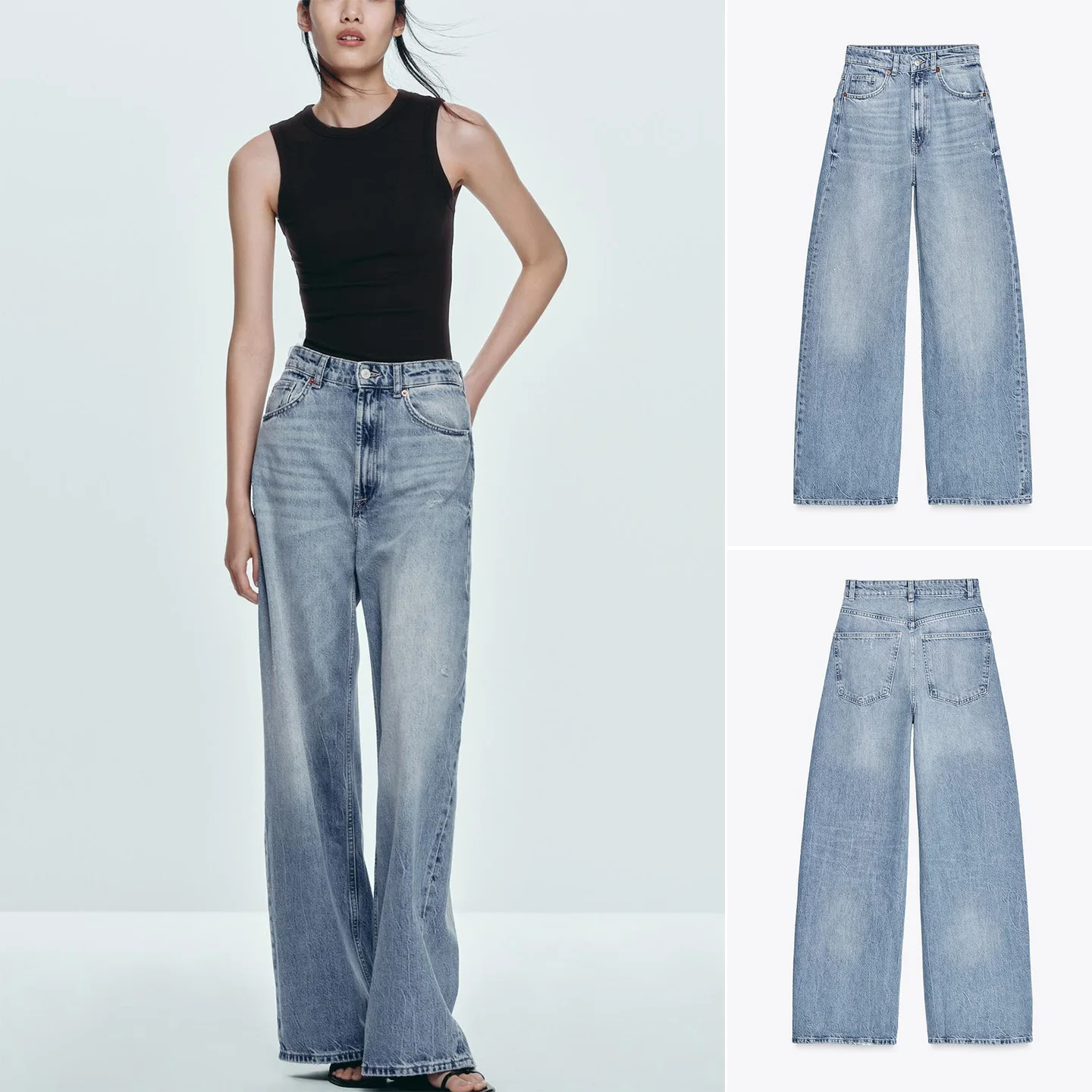 

Новые летние женские джинсы с высокой талией и ультраширокими штанинами, хлопковые супер широкие брюки с металлическими пуговицами в стиле ретро, женские повседневные джинсы