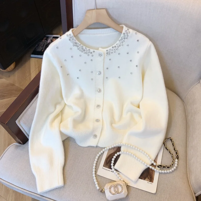 

Women's Round Neck Long Sleeved Cardigan Sweater Y2K French Elegant Aesthetic Fashion Office Retro Top Sweater Winter Clothing