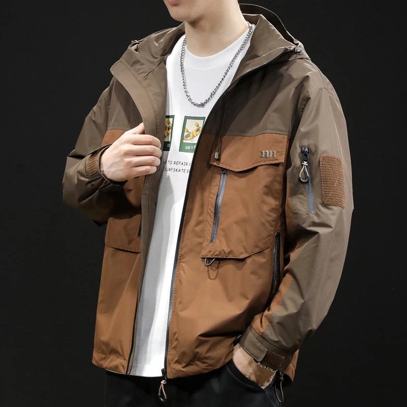 

American trend collocation color men's hardshell jacket new loose casual oversized men's outdoor cargo jacket Spring and Autumn