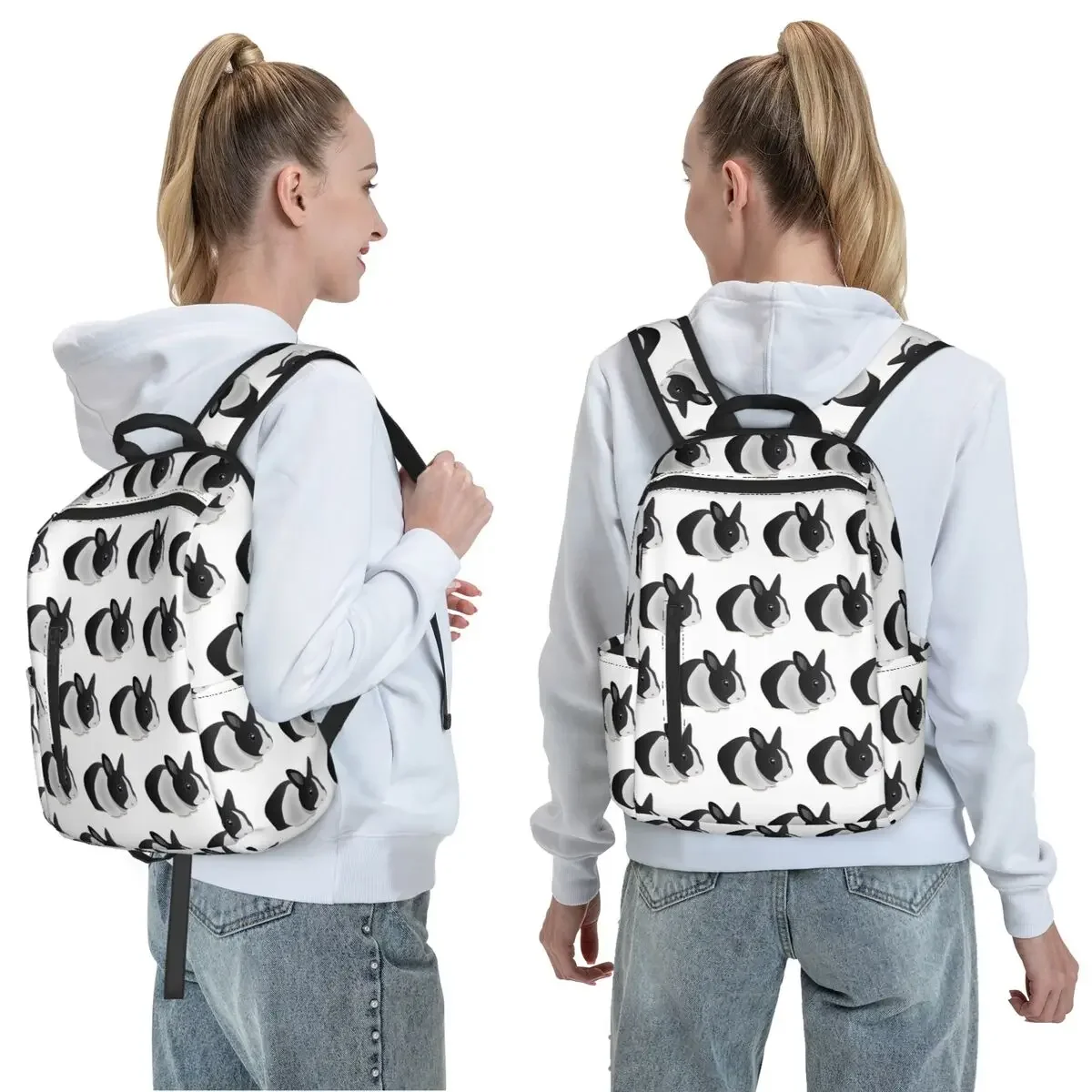 Dutch Black And White Rabbit Backpack Large Capacity Boys Girls BookBag School Bag Shoulder Bags for Men Women