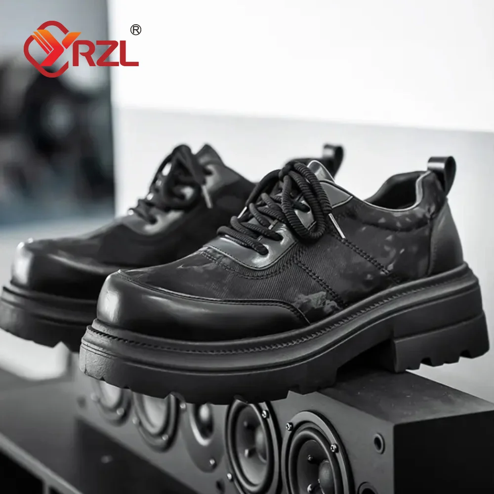 YRZL Classic Brand Men's Business Dress Shoes Retro Brown Men's Banquet Leather Shoes Thick Soled Wear-resistant Work Shoes