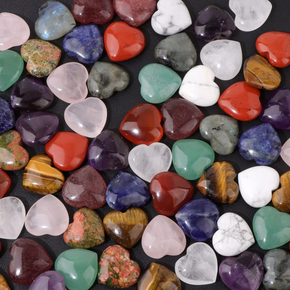 20mm Natural Stone Heart Shape Carved Gems Healing Energy Crystal Jaspers Heart Stone Statue Ornament Specimen Love Home Decor
