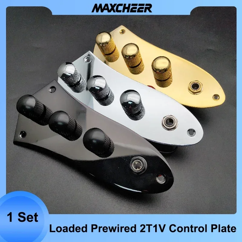 

1Set Wired Loaded Prewired 2T1V Control Plate Harness Assembly Knobs and Jack for Electric Bass
