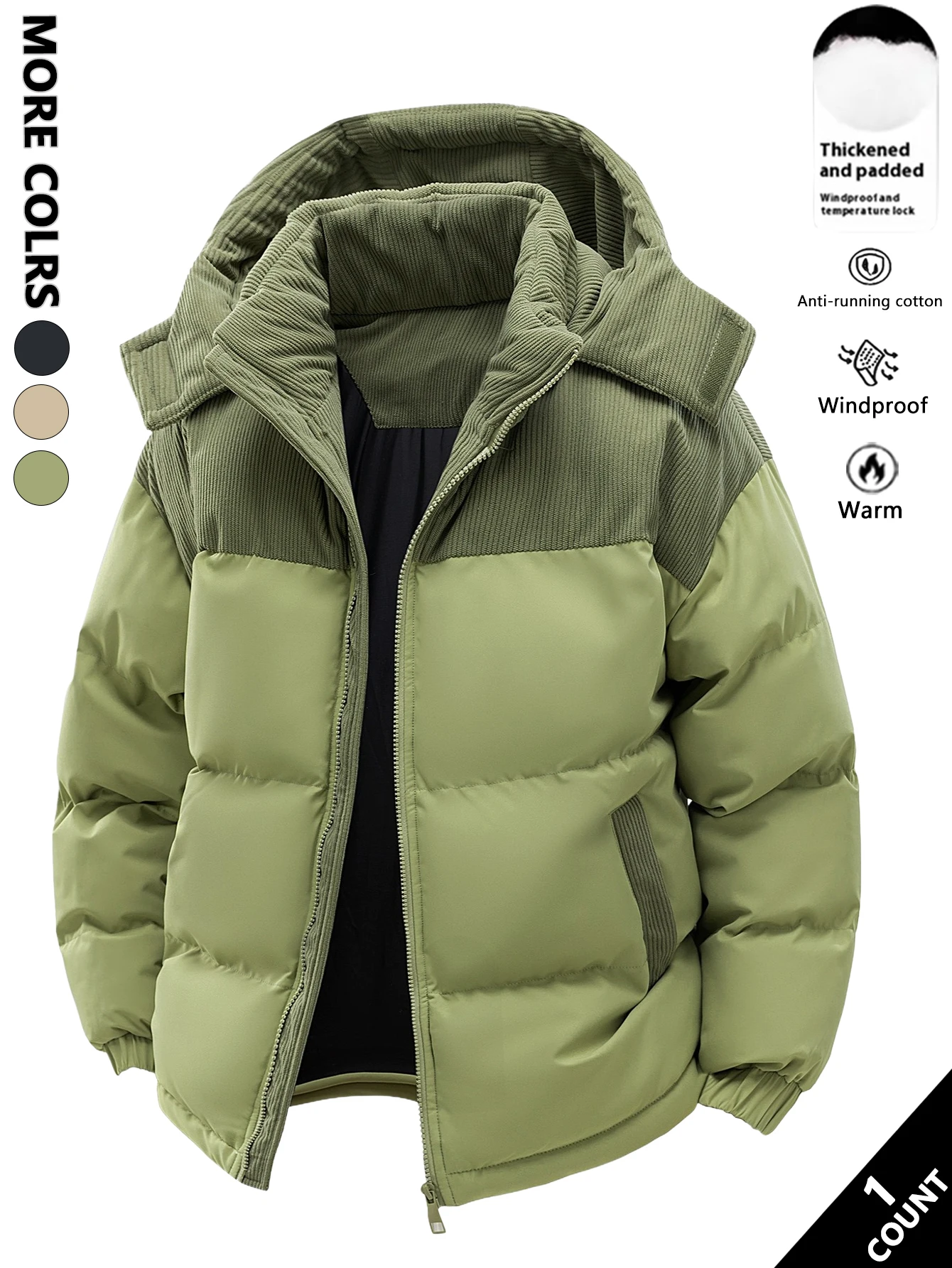 سترة قطنية بغطاء للرأس للرجال، سميكة ودافئة في الشتاء، مقاومة للرياح والبرودة، بسيطة ومتعددة الاستخدامات لملابس العمل