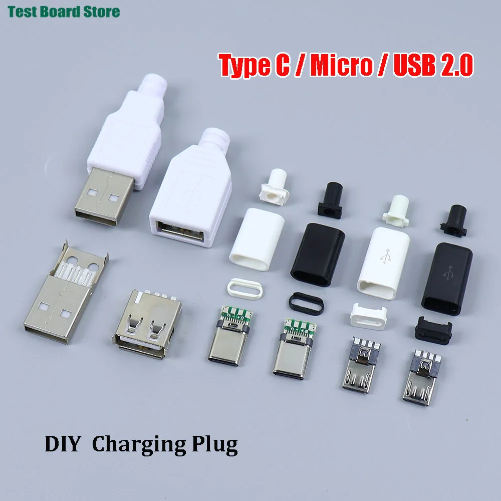 Type-C/Micro / USB2.0 Type A Male Female Assembly Adapter DIY Soldering Repair Data Charging Plug Socket USB Connector