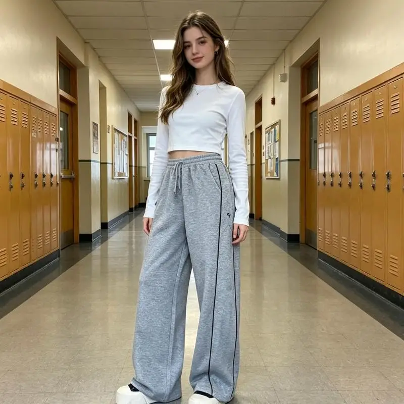 

Korean Cotton Girls Casual Pants Soft Elastic Waist Comfortable For School Outdoor Multiple Color Option A2UB