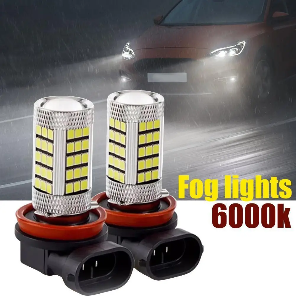 2pcs Automotive H8 LED Bulbs for Car Fog Lights 6000K 3030 SMD LED Fog Lamp Bulbs Universal Car Replacement Parts