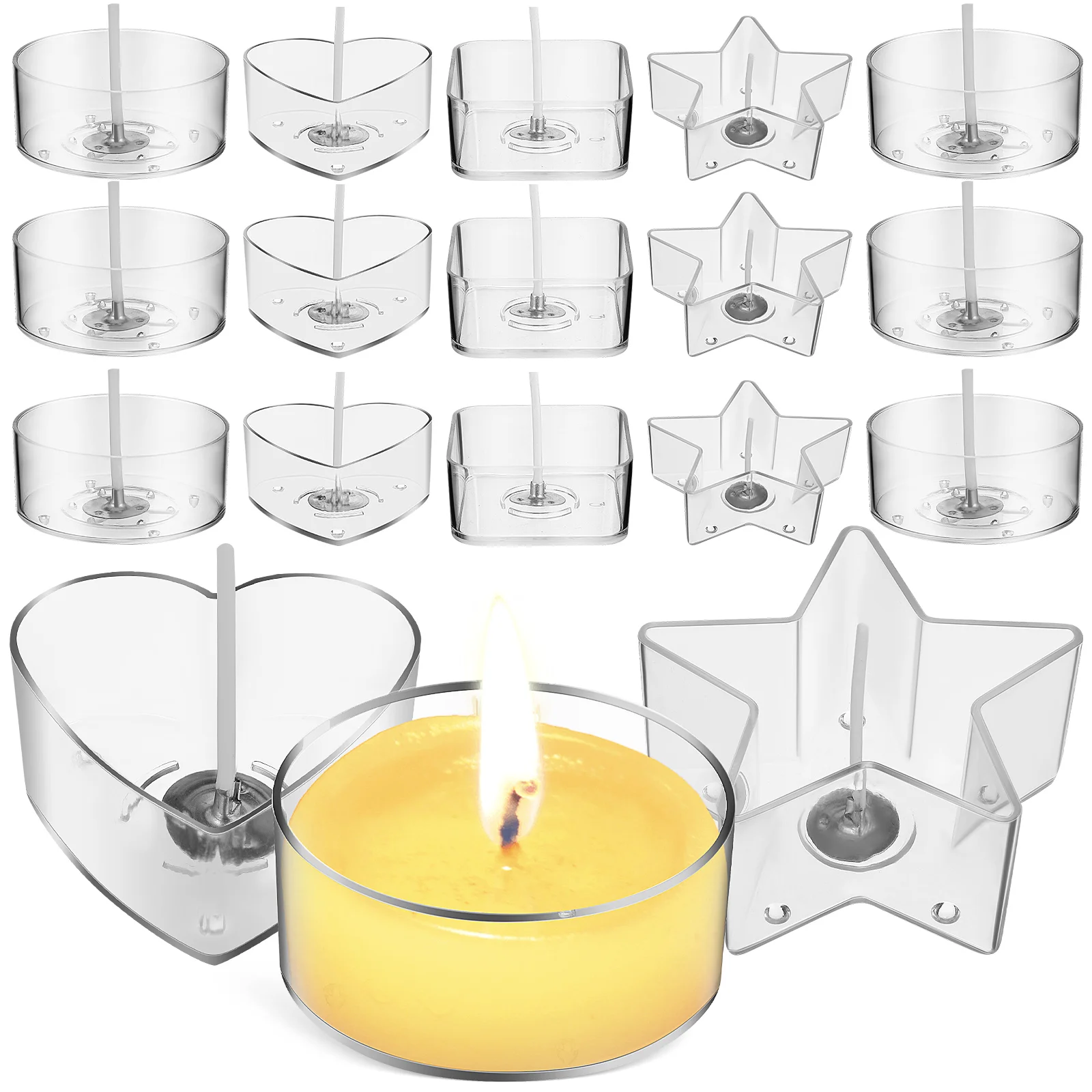 

Holder Candlestick Wax Melt Tins Wicks for Making Cup Containers Tea Molds Plasitc Mould Holders Tealight Cups