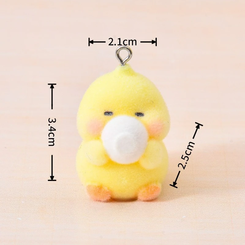 18pcs 3D Flocking Resin Cute Yellow Duck Doll Cartoon Animal Charms For Keychain Necklace Earring Making DIY Jewelry Accessories