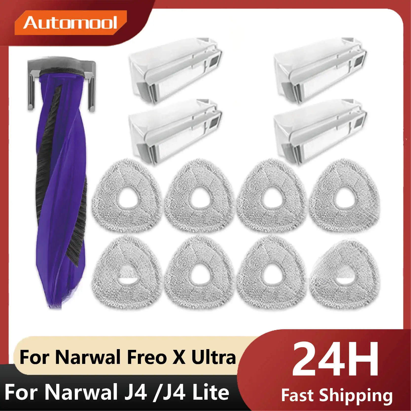 

Fit For Narwal Freo X Ultra / J4 Accessories Parts Roller Side Brush Mop Cloth Dust Bag Filter Ag+ Sterilization Module Silver