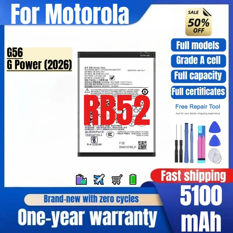 

RB52 for Motorola G56/G Power (2026) Phone Battery 0Cycle High Quality High Capacity Replacement Bateria Grade A Cell with Tools