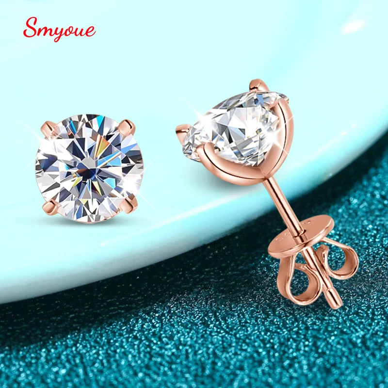 Smyoue 0.2-3CT Rose Gold Color Moissanite Stud Earrings for Women Sparkling Classic Wedding Lab Diamond Earring Pure 925 Silver