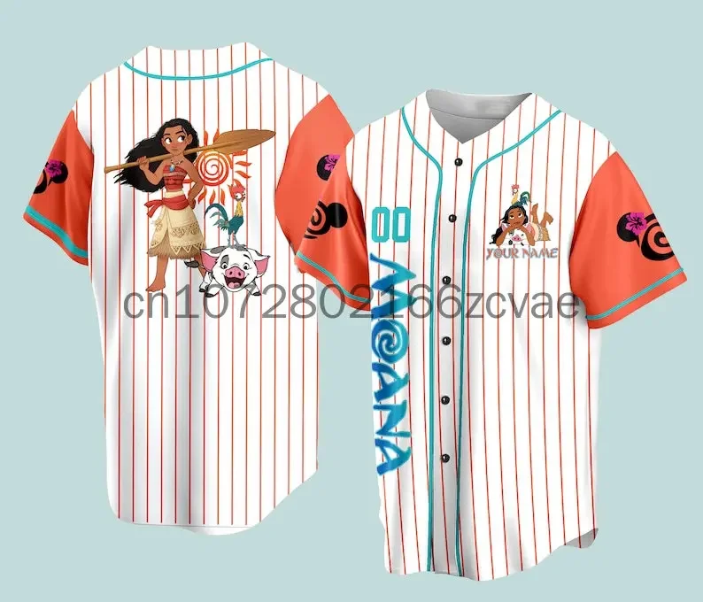 2024 New Disney Moana Princess Baseball Jersey Outdoor Sports Style Casual Jersey t-shirt con nome personalizzato da uomo e da donna