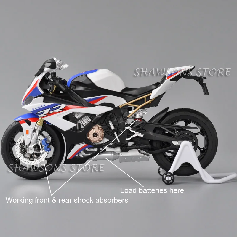 1:9 Scale Diecast Motorcycle Model Toy S1000RR Sport Bike Miniature Replica Working Headlights