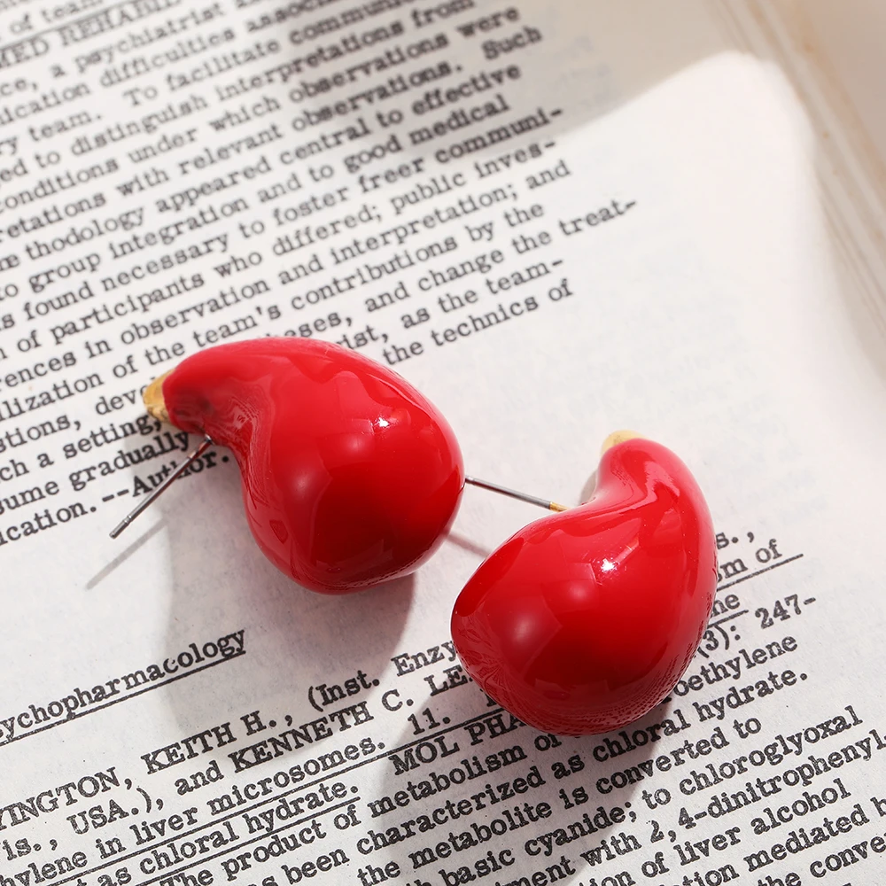 Vintage Metal Hollow Water Droplet Red Enamel Earrings for Women Girls Tear Drop Shaped Fashion Jewelry Popular Accessories