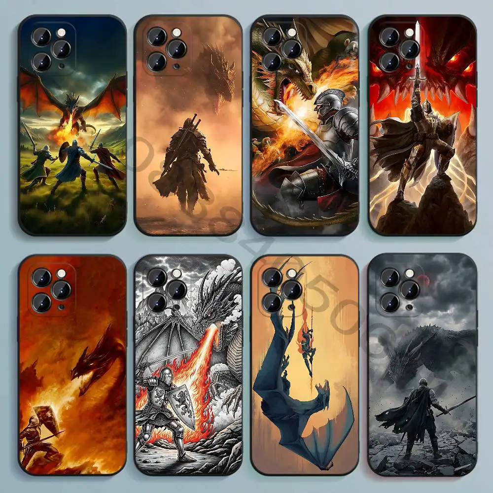 K-Knight fighting D-Dragon Black Soft TPU Phone Case For iPhone 17 16 15 14 13 12 11 Pro Max Mini Plus E Shell Printed