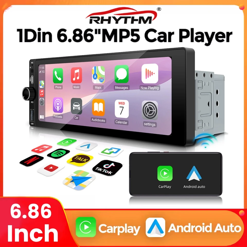 6.86 Inch 1 Din Universal Car Radio For Kia Lada Ford VW Opel Jeep Wireless CarPlay Android Auto BT Navigation GPS