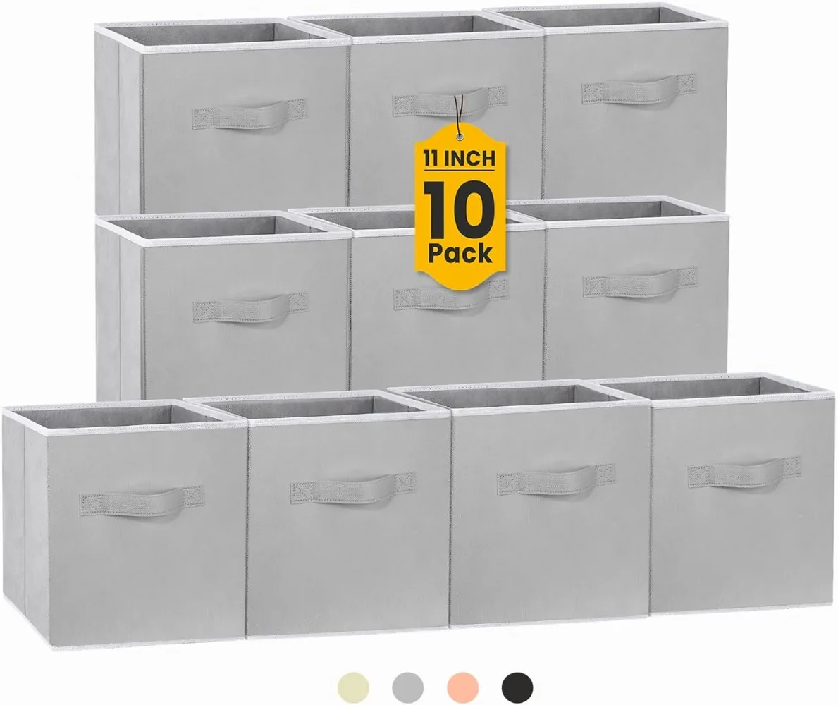 

Storage Cubes, 11 Inch Cube Storage Bins (Set of 10), Fabric Collapsible Storage Bins with Dual Handles, Foldable Cube Baskets