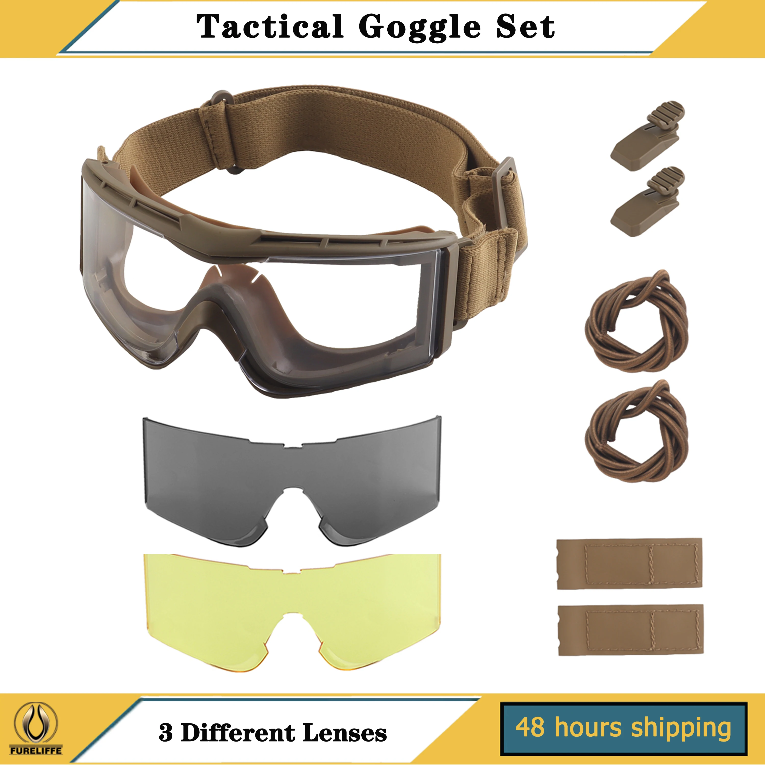 Tactical Goggle Set Headgear Mode for Helmets, Tactical Games, Outdoor Hunting Shooting Windproof, Strong Light, Sun-Proof Goggl