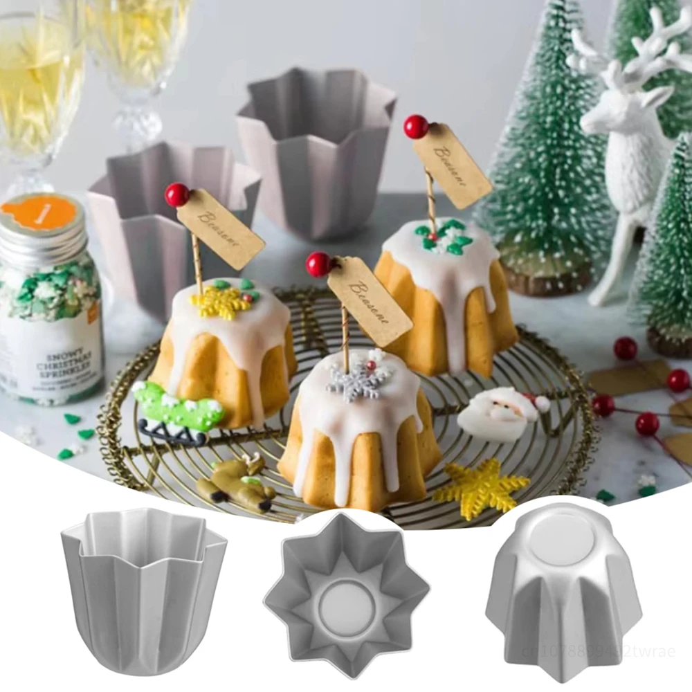 4Pcs Pandoro Cake Mold Non-Stick Small Octagonal Muffin Bakeware Pot Jelly Chocolate Muffin Cup Baking Mold Kitchen Accessories