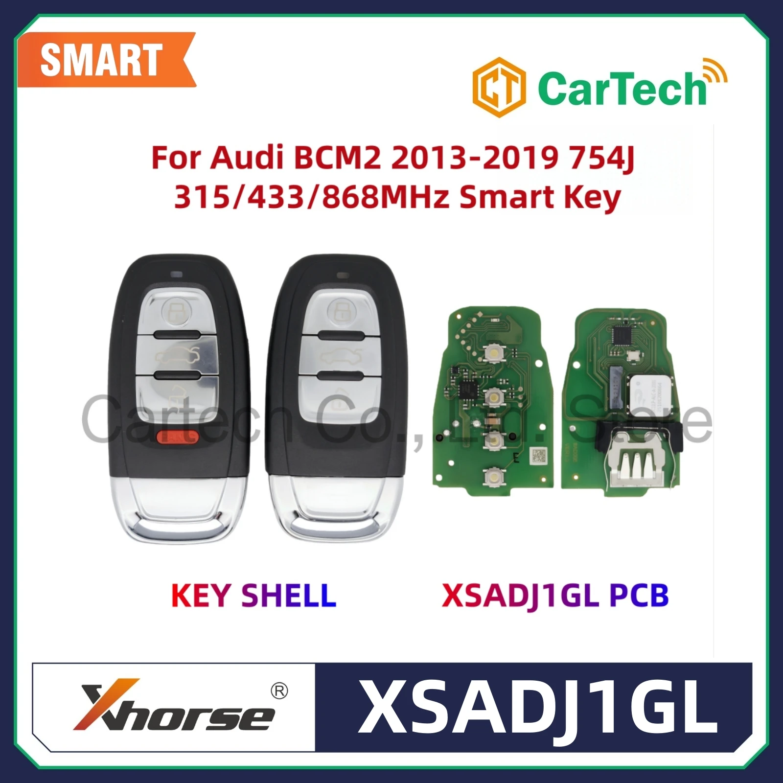 Xhorse XSADJ1GL Smart Remote Key 315 433 868MHz Fits Audi BCM2 2013-2019 754J work with VVDI Audi BCM2 Adapter