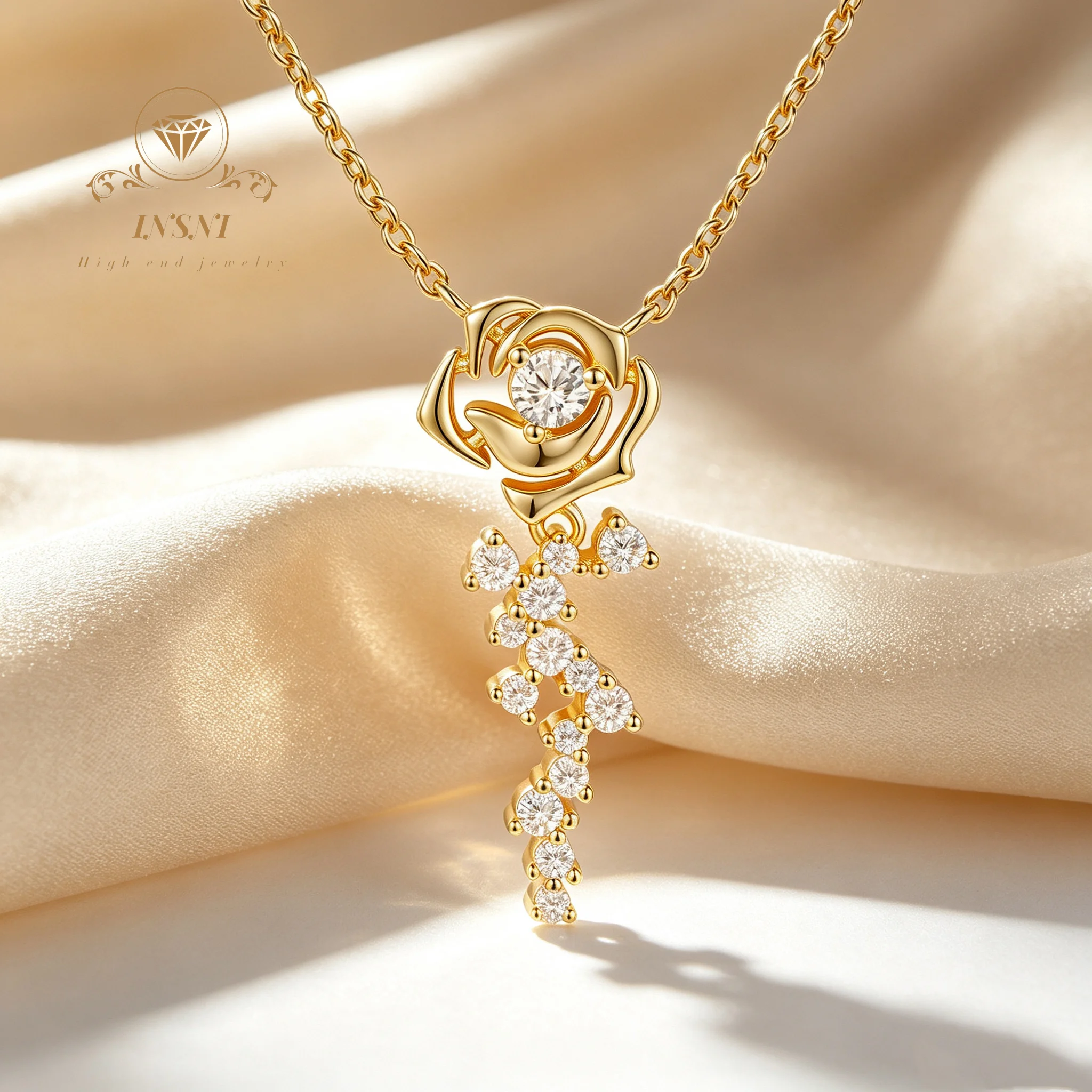 925 Sterling Silver Sunset Rose Necklace Women's Moissanite Light Luxury Affordable Jewelry Gift Premium Clavicle Chain Sweet