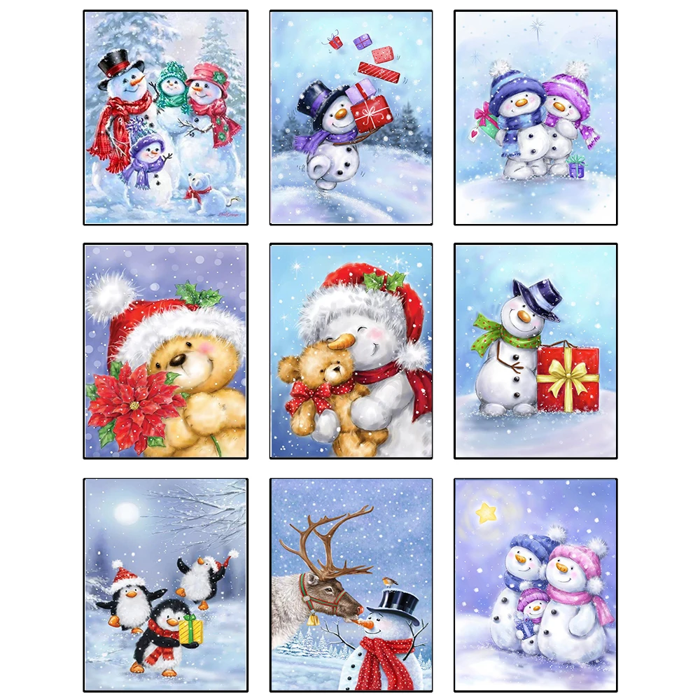 

5D DIY Cartoon Diamond Painting Kit Snowman Diamond Embroidery Penguin Diamond Mosaic Christmas Decor Gift