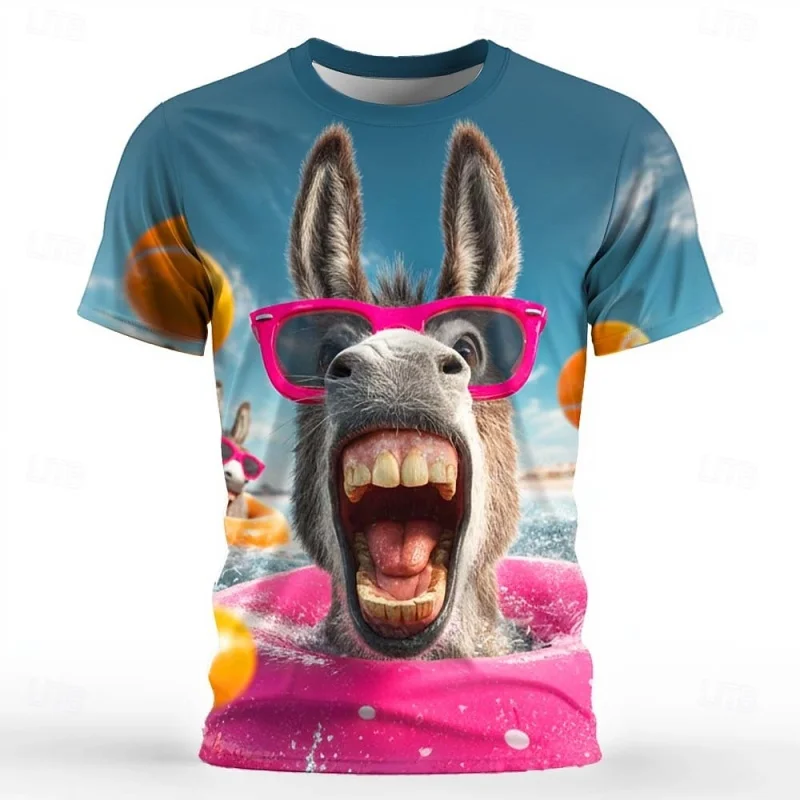 Camiseta con estampado de animales divertidos abstractos para hombre, camisetas con estampado 3D de caballo de vaca, camisetas informales de verano con cuello redondo, camisetas holgadas de manga corta