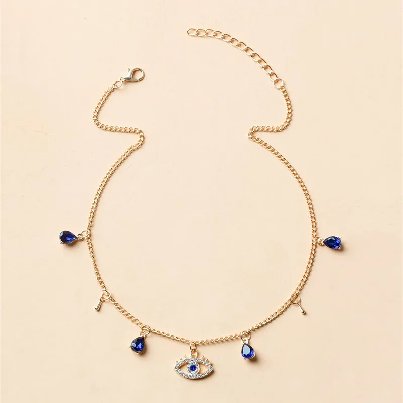 Collana di cristallo di moda blu gotico malocchio per le donne Elegante collana con pendente a goccia d'acqua Semplice regalo di gioielli girocollo per ragazza Boho
