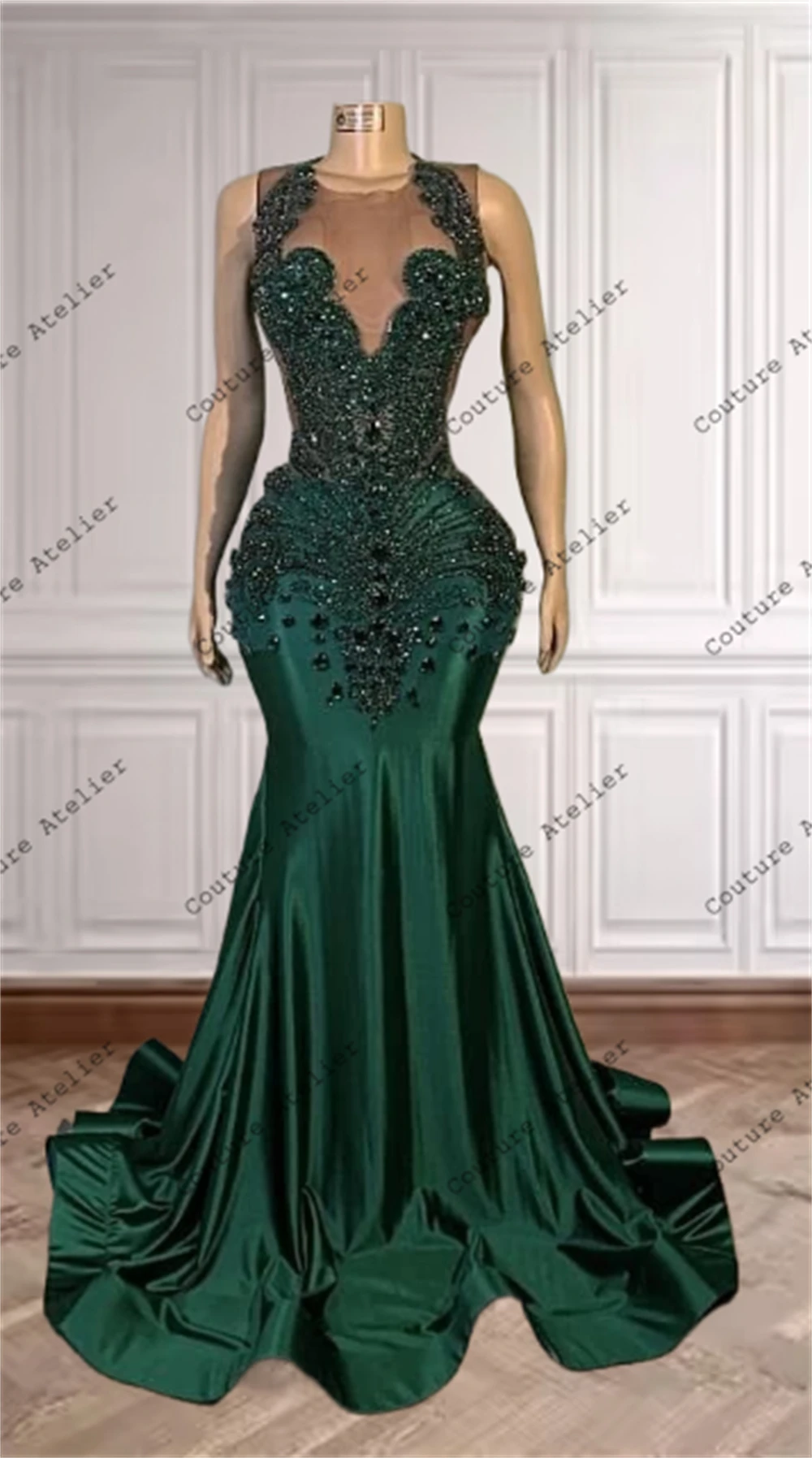 Dark Green Crystal Rhinestones Long Prom Dresses Black Girls 2024 Luxury Beaded Africa Birthday Queen Gown vestido Customized