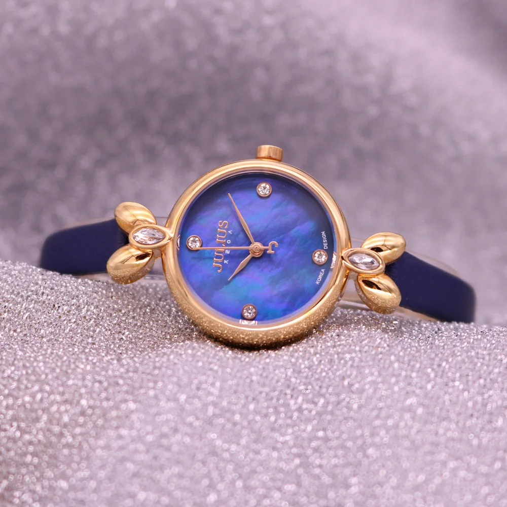 Hot Julius Lady Women's Watch Elegant Rhinestone Mother of Pearl Fashion Hours Luxury Dress Bracelet Real Leather Girl Gift Box