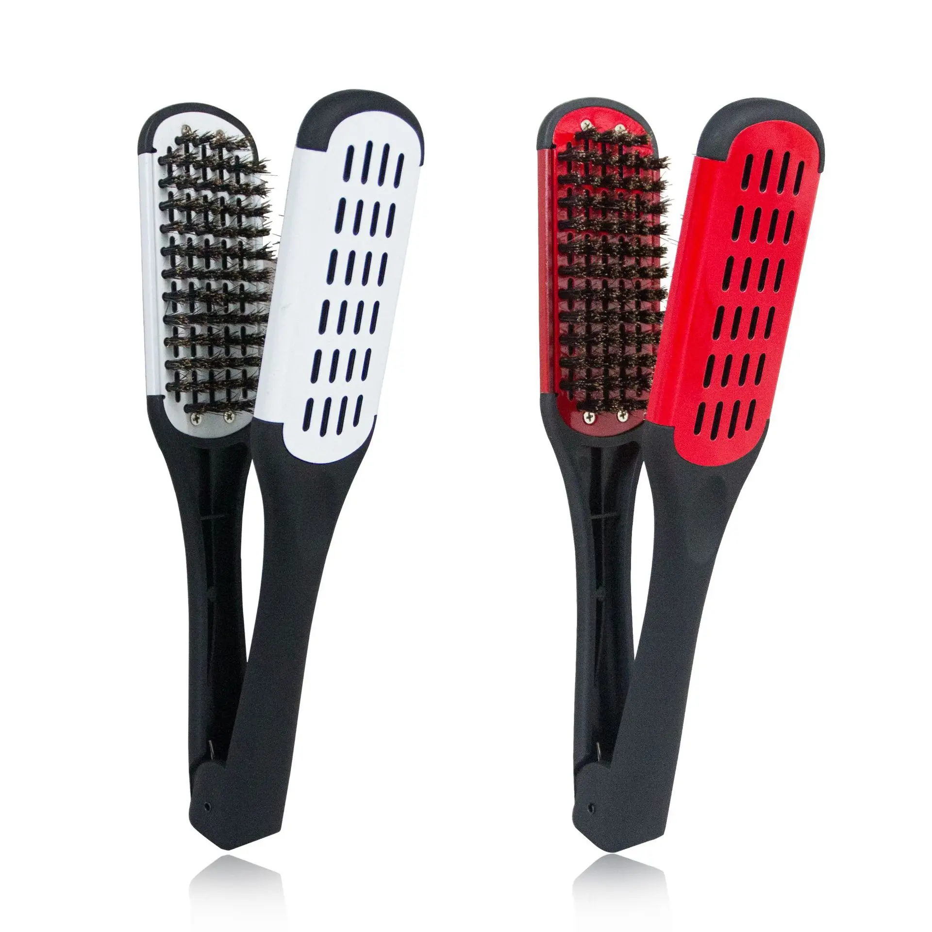 

Nylon Hair Straightening Boar Bristle Comb Brushes V-Shape Metal Body Fast Heat Clamp Hairbrush Hairdressing Straightener 1727