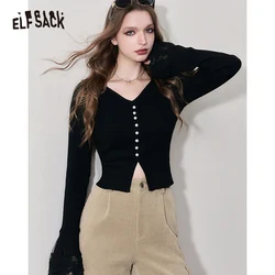 ELFSACK Gyaru Y2K Spliced Undershirt Woman 2023 Winter Korean Knitwears T-Shirts