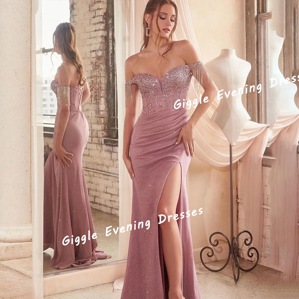 Giggle Crepe Exquisite Beaded Elegance Prom Gown Saudi Arab Close Fitting Floor-Length Slit Evening Party Dresses for Women 2024