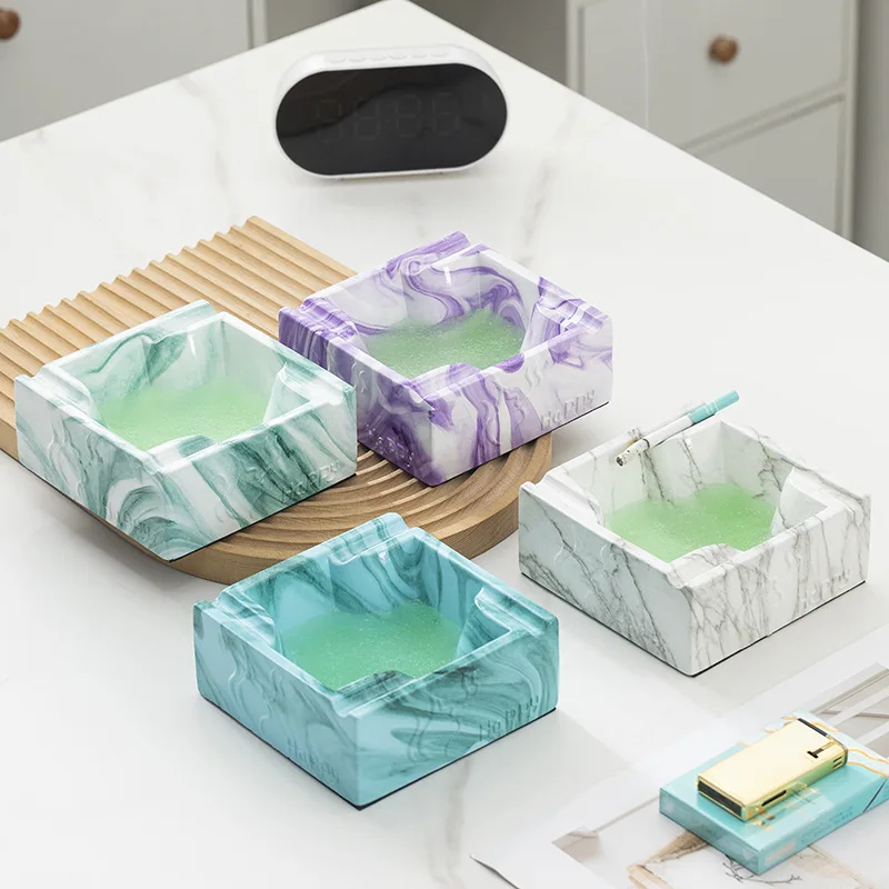 Cendrier en céramique carré déformé, lavage à l'encre créatif, décoration de bureau de dessin animé, cendrier en céramique de luxe moderne, décoration de bureau