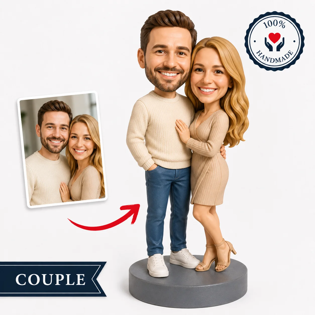 Custom Couple Bobblehead from Photo Personalized Handmade Polymer Clay Figurine Anniversary Wedding Gift