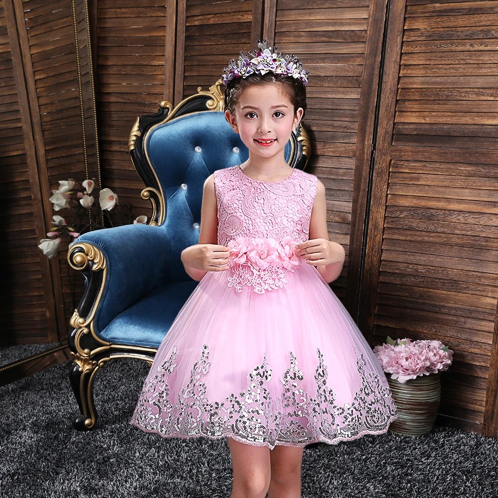 Western Style Girl Wedding Dress for Kids Lovely Birthday Party Tutu Dresses for Girls 2-12 Years Old Sleeveless