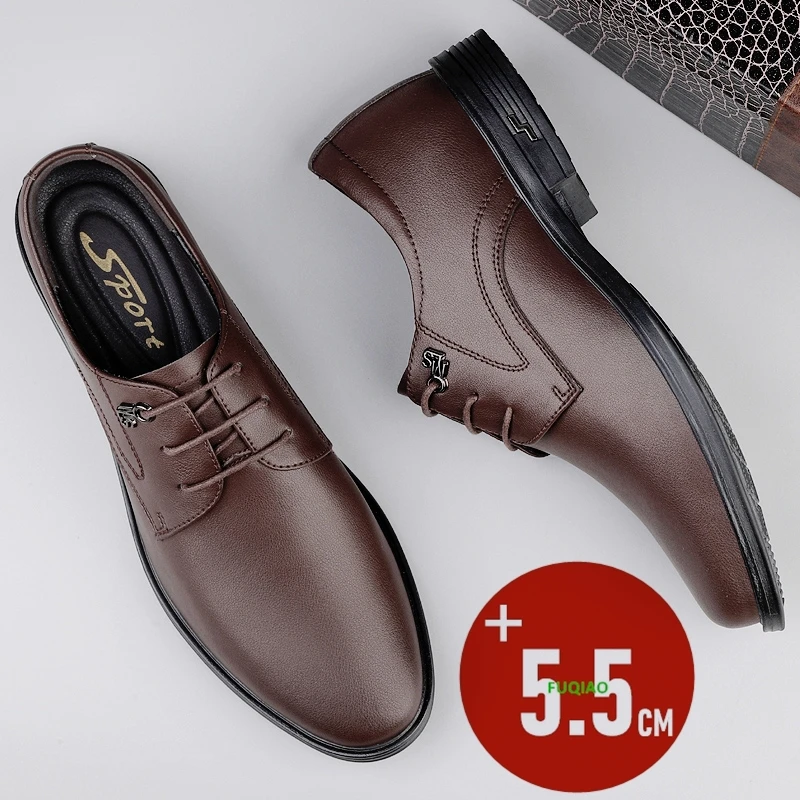 5.5cm Men's Invisible Height Increasing Genuine Leather Dress Shoes Business Casual Wedding Commute Formal Daily Elevator Shoes