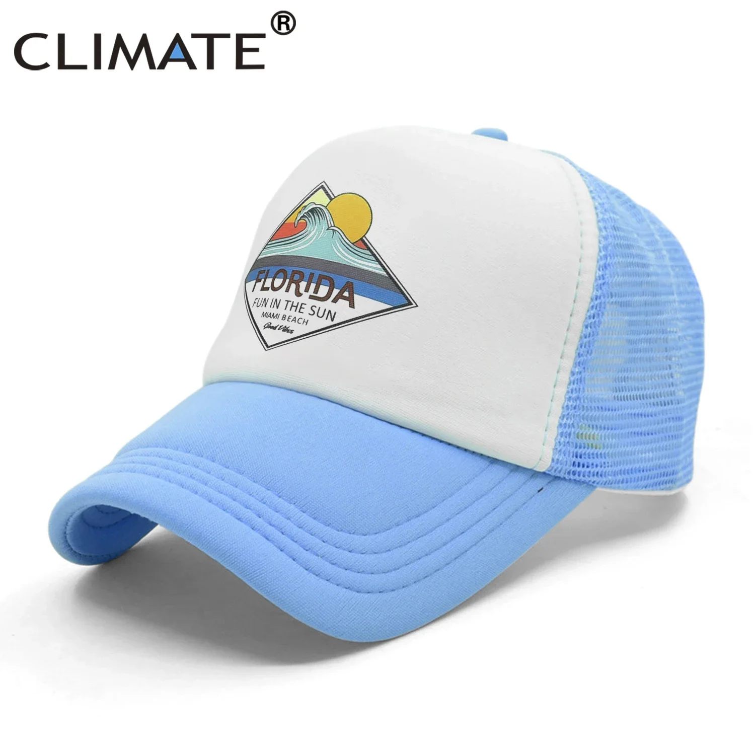 CLIMATE Miami Seaside Trucker Cap Hat  Florida Beach Sandbeach Mesh Cap Vacation Sea Wave Surfing Hat Cap for Men Women Youth