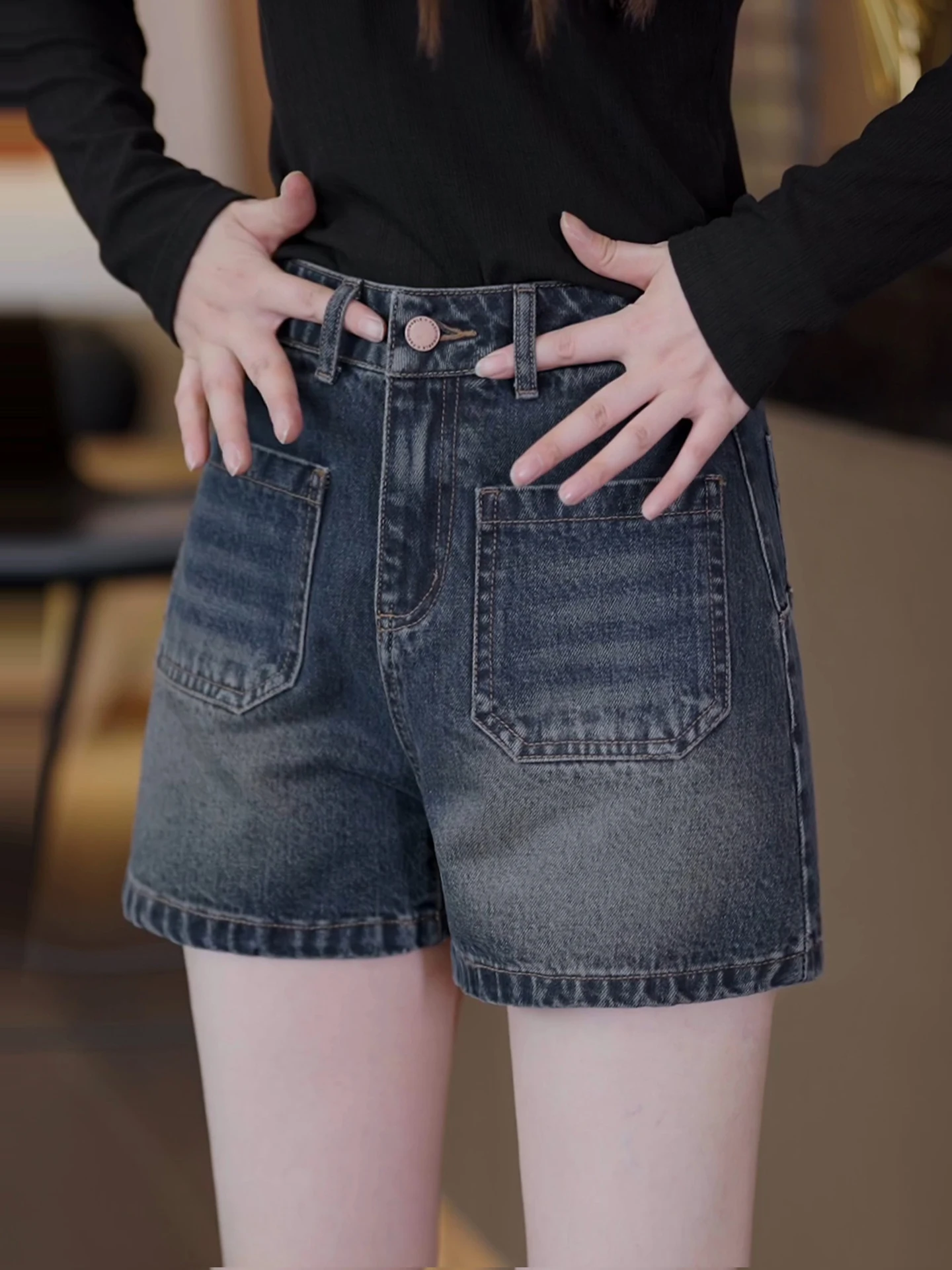 

High Waist Straight Leg Denim Shorts Women's Spring Autumn New Style Retro Bootcut Pants Casual Comfortable Breathable